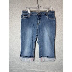 IZOD Jeans Womens 12‎ Denim Capri Cropped Stretch Cuffed Hem Blue